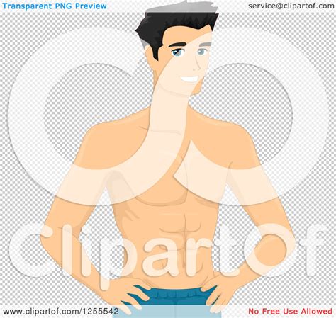 Clipart Of A Shirtless Muscular Black Haired Man Royalty Free Vector