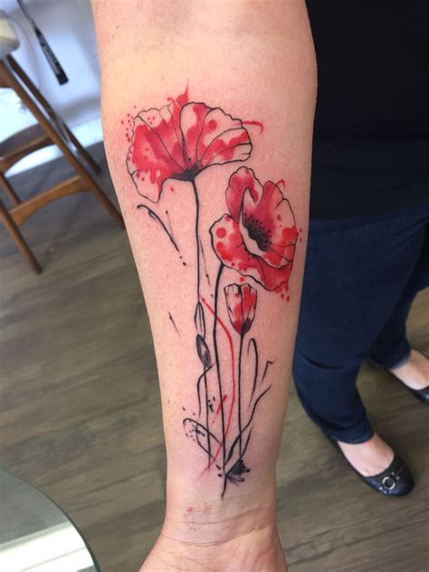 Watercolour Poppies Flower Tattoo Arm Indian Feather Tattoos Sleeve