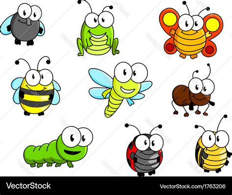 Vector Cartoon Insects Set Insects Clipart Stock Vector