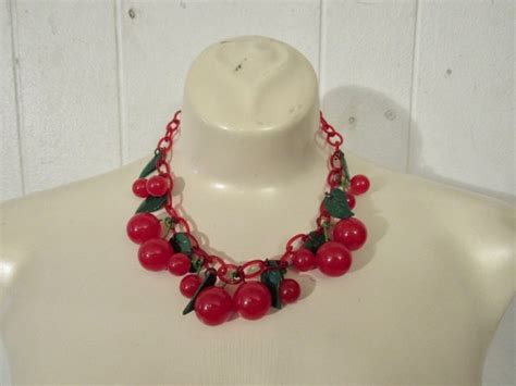 Vintage Necklace Cherry Red Bakelite Necklace Cherr Gem