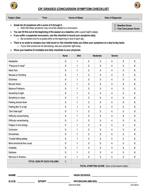 Printable Concussion Forms Printable Forms Free Online