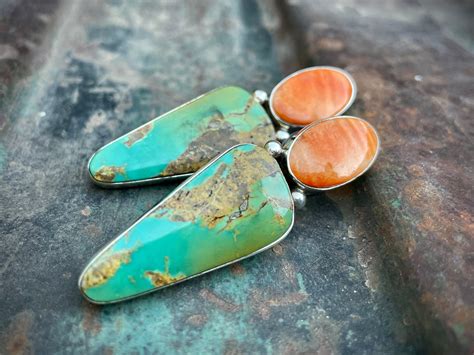 Matrixed Turquoise Spiny Oyster Post Earrings By Navajo Milton Lee