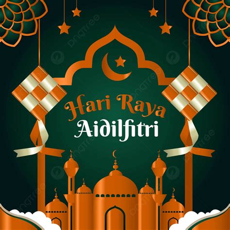 Hari Raya Aidilfitri With Colorfull Background Illustration Design