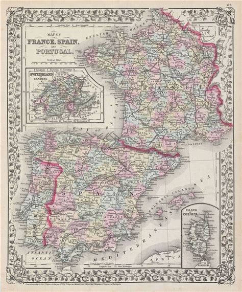 Large detailed map of spain and portugal with cities and towns. Map of France, Spain and Portugal.: Geographicus Rare ...