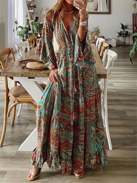 New Women Chic Plus Size Vintage Boho Hippie Shift Holiday Floral 3 4