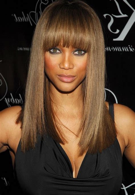 Tyra Banks Long Hairstyle Straight Hairstyle With Blunt Bangs For