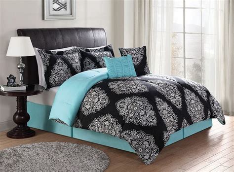 They add style to any bedroom and relaxation to any mattress. Black & Turquoise Teal Blue Comforter Set Elegant Scroll ...