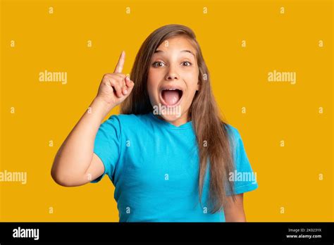 Great Idea Astonished Child Aha Moment Young Girl Stock Photo Alamy