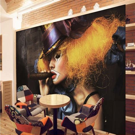Dhe wal girlt 3d : beibehang paper 3D Sexy girl smoking disco nightclub bar KTV Cafe wall art wall covering murals ...