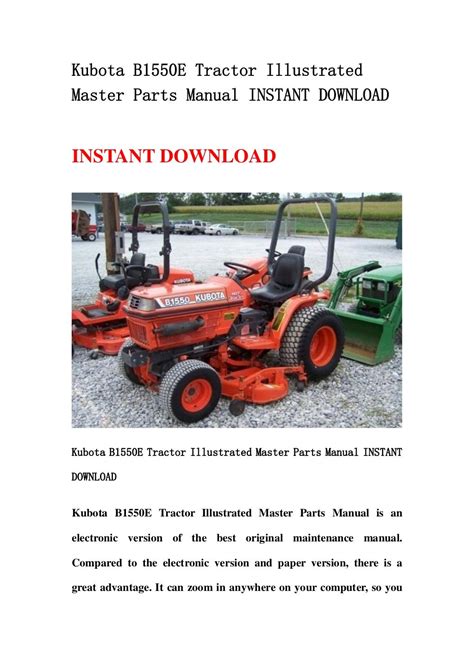 Kubota B1550 E Tractor Illustrated Master Parts Manual Instant Download