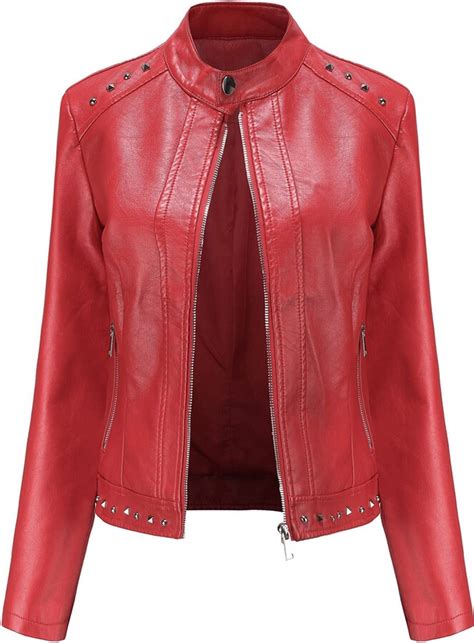 Ttivxe Womens Faux Leather Jacket Pu Jacket Stand Up Collar Leather Look Motorcycle Jacket