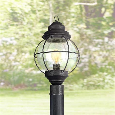 The sea gull lighting sebring one light outdoor post top in black is an energy star® qualified lighting fixture that uses fluorescent bulbs to save you both time and money. Tulsa Lantern 19" High Black Outdoor Post Light Fixture - #67347 | Lamps Plus