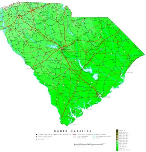 South Carolina Contour Map