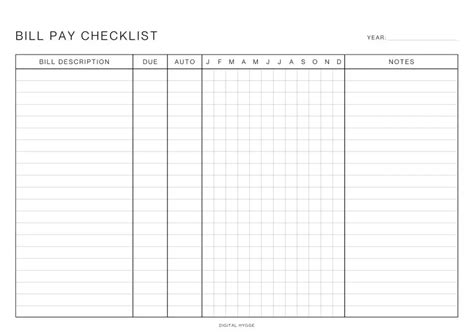 Printable Bill Pay Checklists Variations Sizes A A Letter