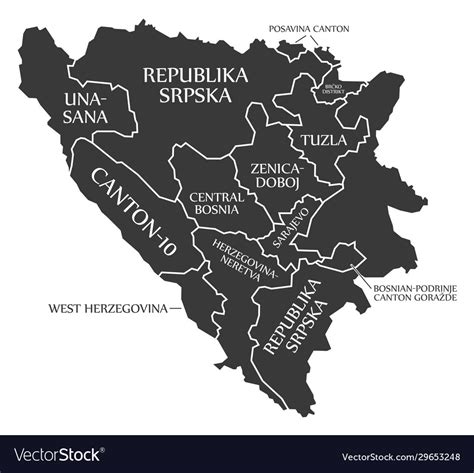 Bosnia And Herzegovina Map With Cantons And Vector Image