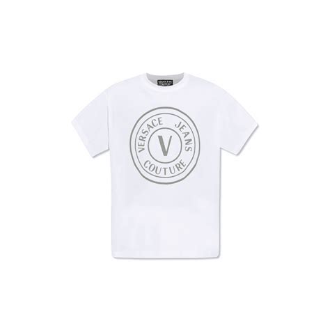 Versace Jeans Couture Cotton Printed Reflective Logo White T Shirt