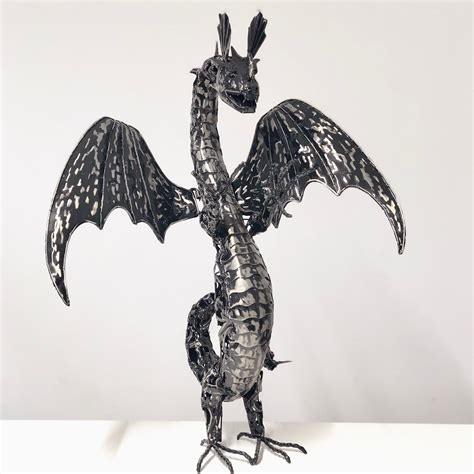 Handcrafted Metal Standing Dragon Garden Ornament Statue Etsy