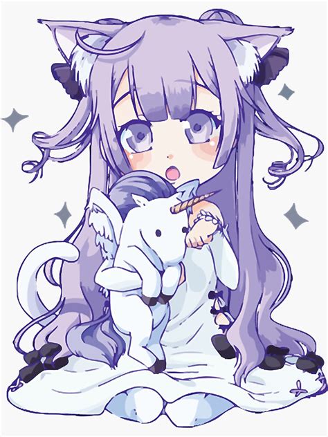 Kawaii Anime Girl Chibi Unicorn Neko Anime Girl Sticker For Sale