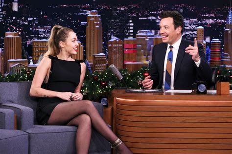 Miley Cyrus Crossed Legs In Black Pantyhose The Tonight Show With