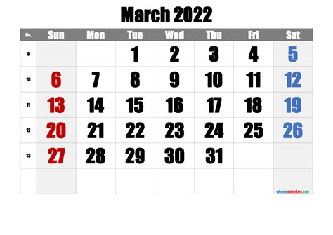 Free Printable Calendar 2022 March 6 Templates