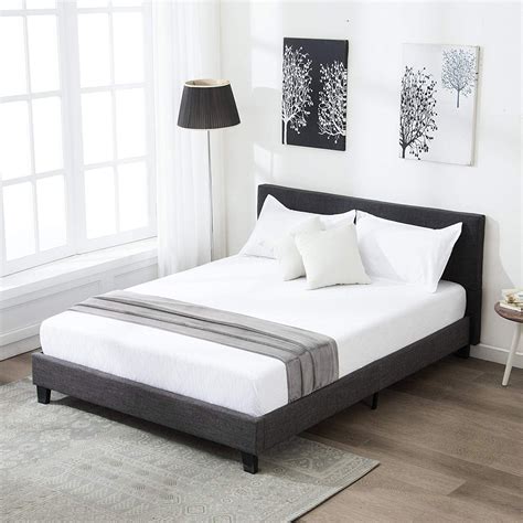 Mecor Upholstered Linen Platform Queen Size Bed Metal Frame With