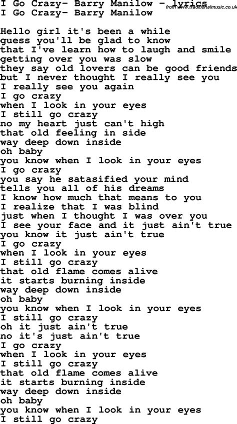 Love Song Lyrics For I Go Crazy Barry Manilow