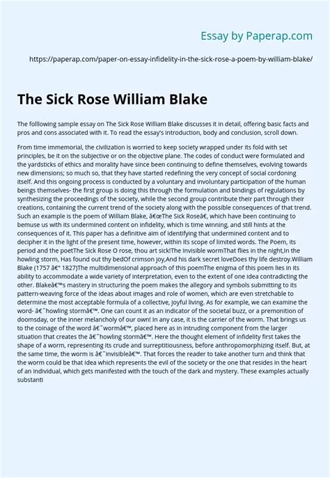 The Sick Rose William Blake Free Essay Example