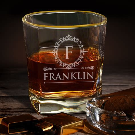 Personalized Gold Rim Square Whiskey Glasses