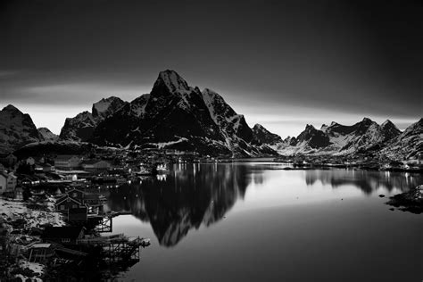 Black And White Norway Nature Mountain River Landscape