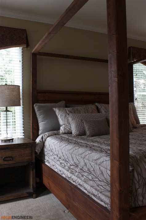 Build your own farmhouse bed frame with canopy with off the shelf building lumber! Canopy Bed - King Size » Rogue Engineer