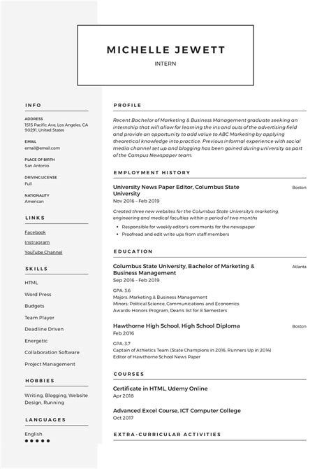 Intern Resume Writing Guide Samples PDF