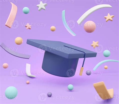 3d Rendering Of Graduation Hat With Elements Concept Of School Graduate