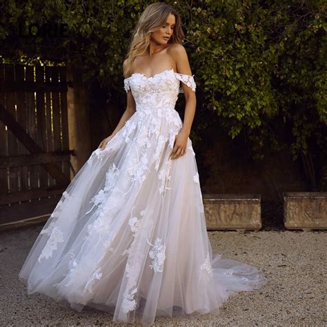Lorie Lace Wedding Dresses Off Shoulder Appliques A Line Bride Dress