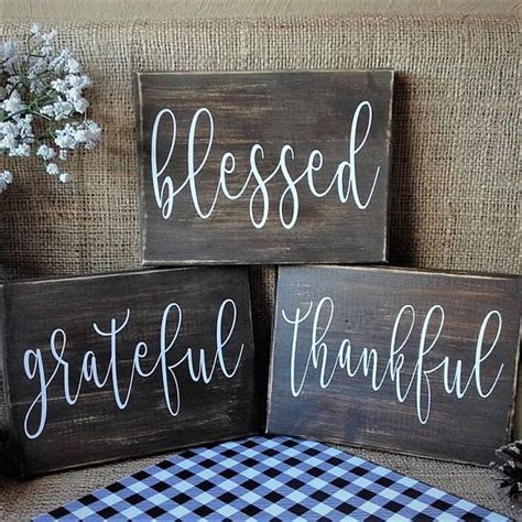 Thankful Grateful Blessed Rustic Wood Signs Farmhouse Style Signs