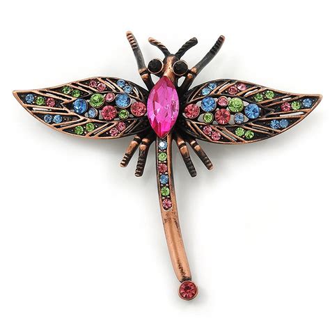 Avalaya Vintage Inspired Multicoloured Austrian Crystal Dragonfly