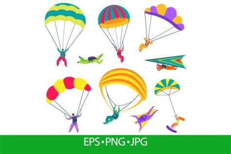 Skydivers People With Parachutes Flying Graphic By Frogellastock