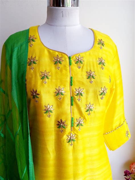 Yellow Gota Patti Kurta And Dupatta Embroidery Suits Design Gala