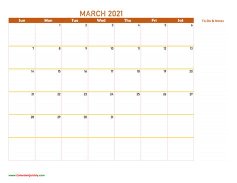 March 2021 Calendar Calendar Quickly
