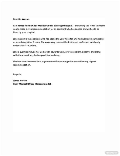 Doctor Recommendation Letter Template Doctors Note Letter Of Recommendation College