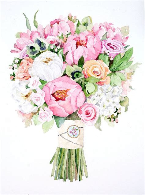 Original Custom Bridal Bouquet Painting In Watercolor Wedding Etsy