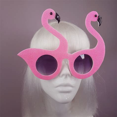 Flouncy Magoo Neon Pink Glitter Flamingo Sunglasses Pearls And Swine