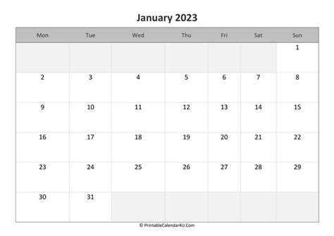 January 2023 Calendar Templates