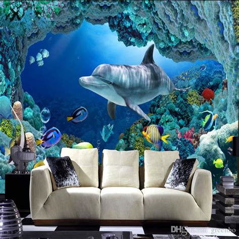 3d Wall Mural Underwater World Cute Fish Dolphin Large