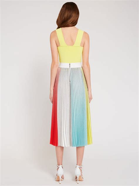 Alice And Olivia Arden Pleated Midi Skirt In Multi Blond Genius