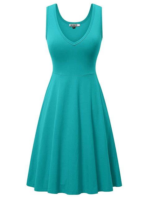 HUHOT Womens Sleeveless V Neck Dress With Pocket Turquoise Size XX