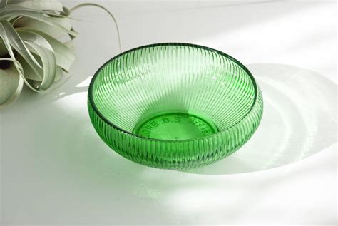 Ribbed Green Glass Bowl By E O Brody Co Cleveland Ohio Etsy Green Glass Bowls Glass