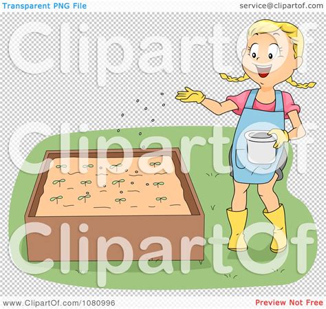 Clipart Girl Fertilizing Seedlings In A Planter Royalty Free Vector