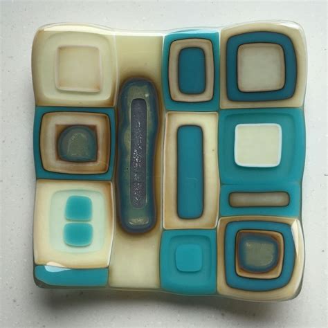 Fused Glass Mixed Reaction Dish Using Vanilla Turquoise And Silver Fused Glass Art Glass