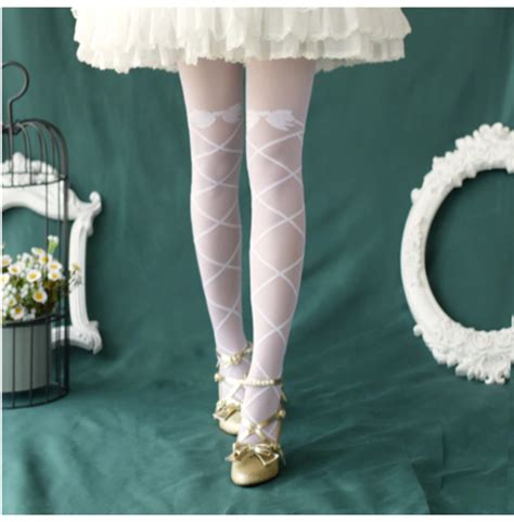 Kawaii Lace Up Bow Design Stockings In Black And White In Bow