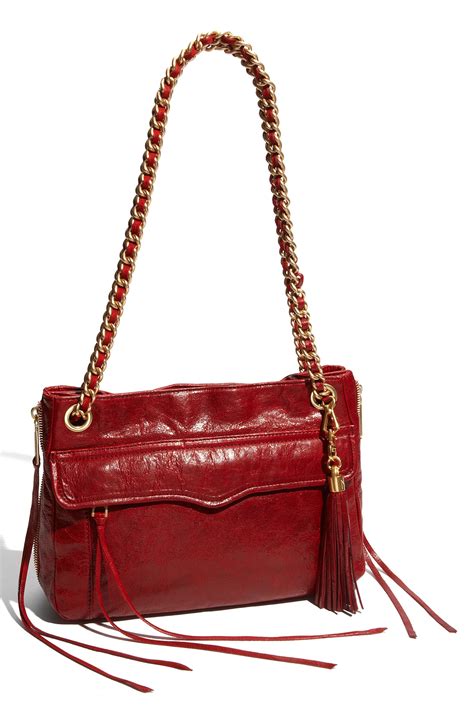 Rebecca Minkoff Swing Double Chain Leather Shoulder Bag In Red Blood